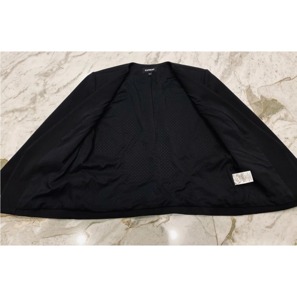 EXPRESS Black Stretch Fully Lined Open Front Asymmetrical Hem Blazer Jacket - Picture 5 of 7
